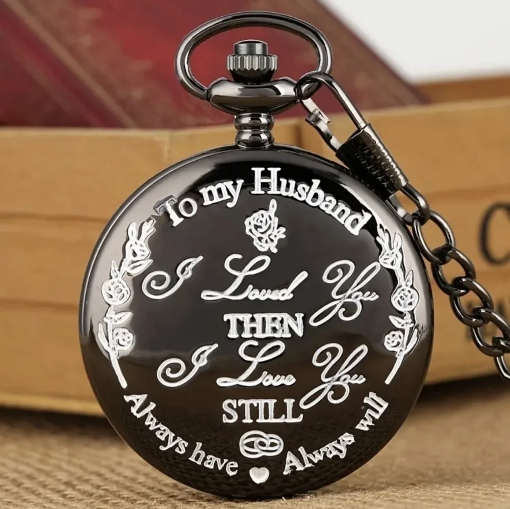Engraved Vintage Quartz Pendant Pocket Watch to my Husband with clip chain